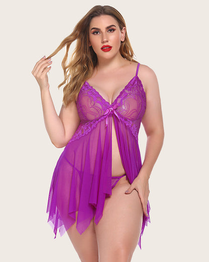 Lace Butterfly Print Babydoll Plus Size Lingeries
