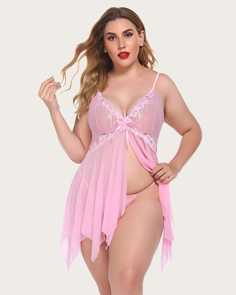 Lace Butterfly Print Babydoll Plus Size Lingeries