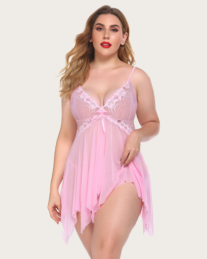 Lace Butterfly Print Babydoll Plus Size Lingeries