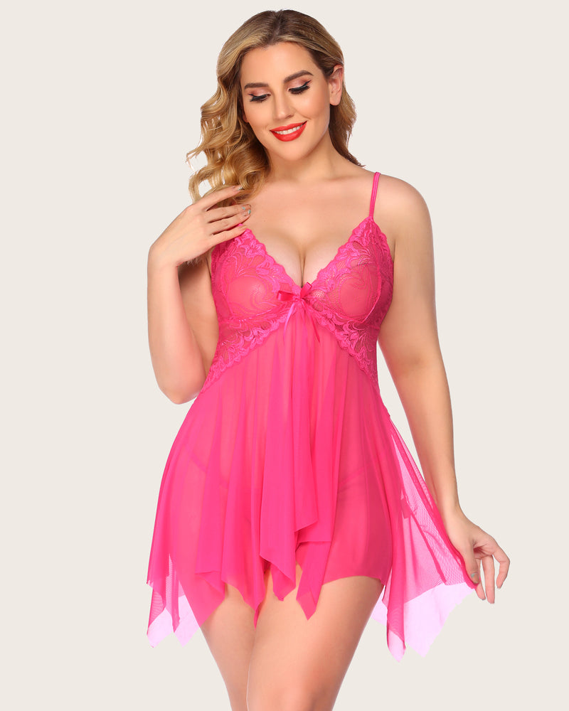 Lace Babydoll Sleepwear Outfits Plus Size Langeray