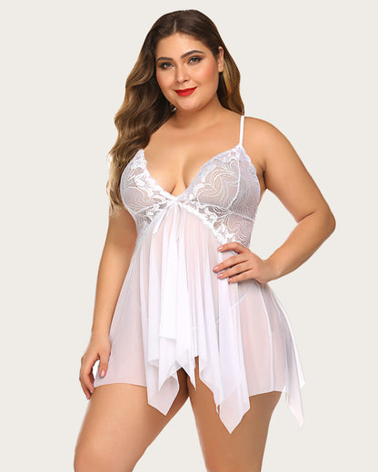 Lace Butterfly Print Babydoll Plus Size Lingeries