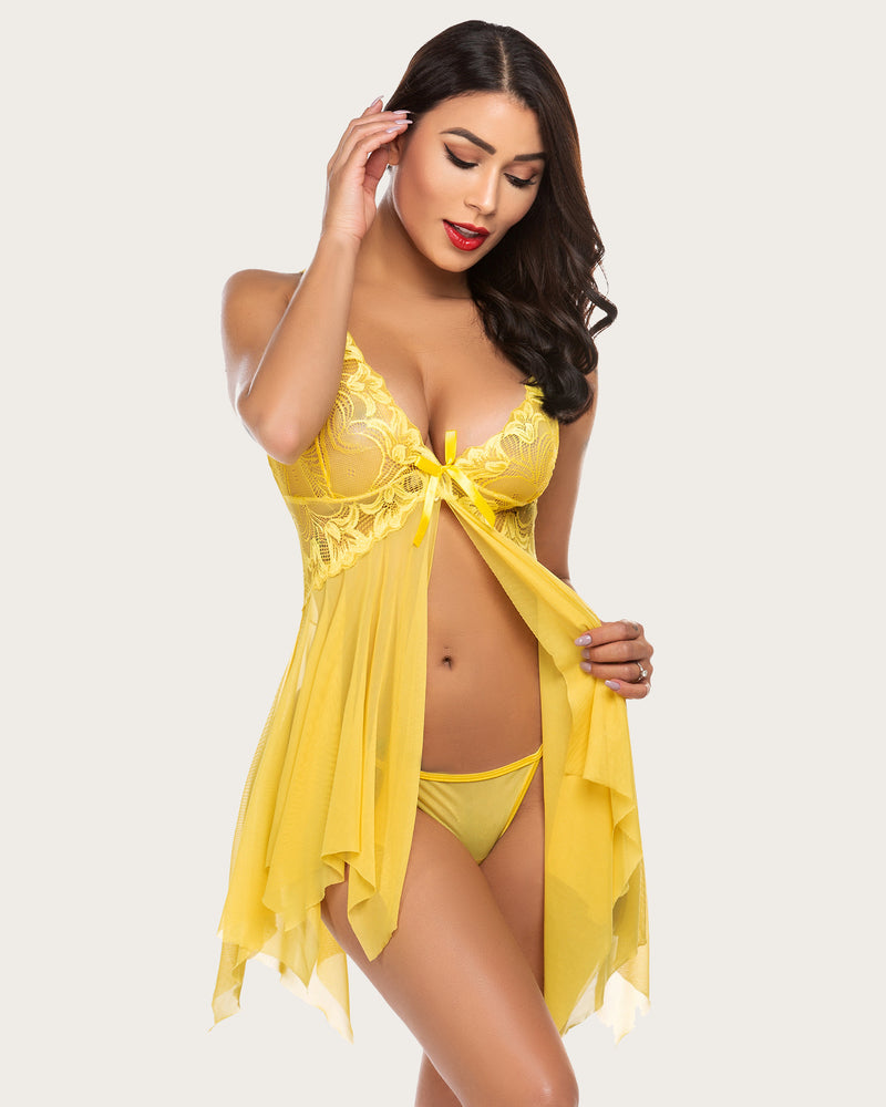 Lace Butterfly Print Babydoll Plus Size Lingeries