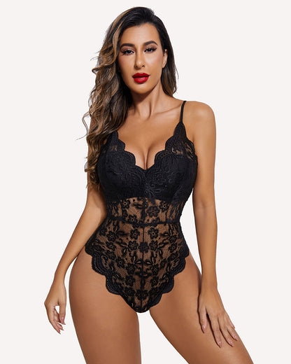 Double Color Lace Teddy with Snap Crotch