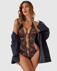 Eyelash Lace Bodysuit Deep V Teddy