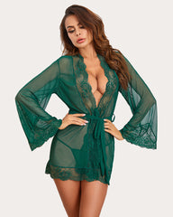 Lace Kimono Robe Mesh Nightgown