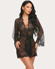 Lace Kimono Robe Mesh Nightgown