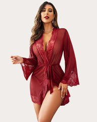 Lace Kimono Robe Mesh Nightgown