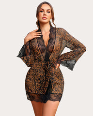 Lace Kimono Robe Mesh Nightgown