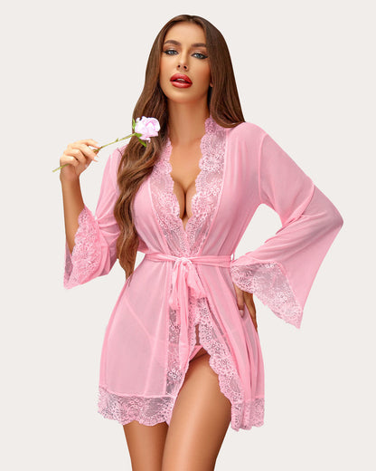 Robe kimono din dantelă leopard Cămașă de noapte din plasă