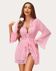 Lace Kimono Robe Mesh Nightgown