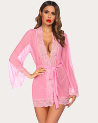 Lace Kimono Robe Mesh Nightgown