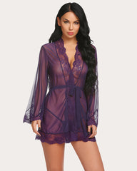 Lace Kimono Robe Mesh Nightgown