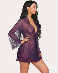 Lace Kimono Robe Mesh Nightgown