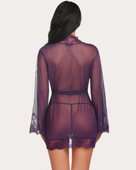 Lace Kimono Robe Mesh Nightgown