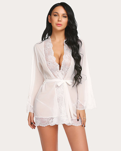Robe kimono din dantelă leopard Cămașă de noapte din plasă