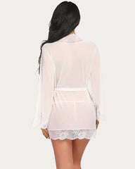 Lace Kimono Robe Mesh Nightgown