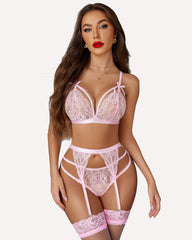 Lace Strap Lingerie Set with Garter Belts