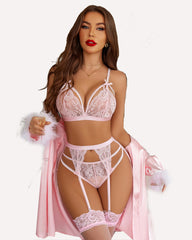 Lace Strap Lingerie Set with Garter Belts