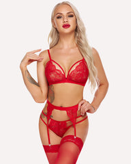 Lace Strap Lingerie Set with Garter Belts