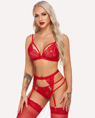 Lace Strap Lingerie Set with Garter Belts