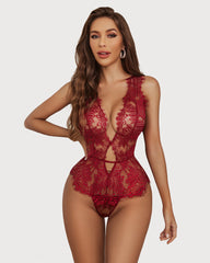 Lace Bodysuit Deep V Mini One Piece