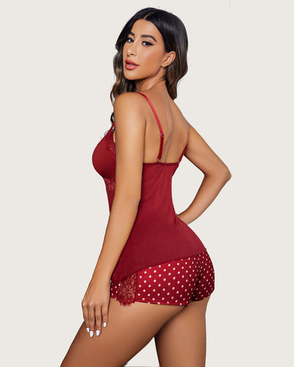 Set pijama cami cu flori din dantela