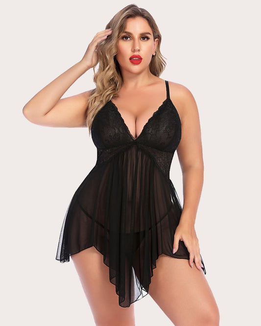 Plus Size Koronkowa koszulka z dekoltem w serek