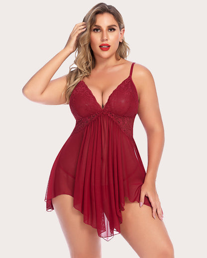 Plus Size Lace V Neck Babydoll