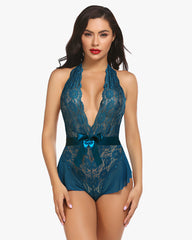 Lace Teddy Bodysuit Halter V Neck One Piece