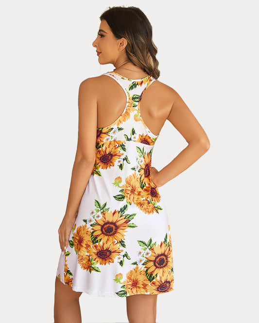 Rochie de somn chemise cu spate cros cu imprimeu