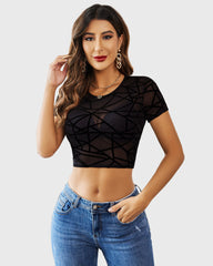 Mesh Crop Top See Through Blouse