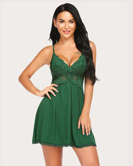 Lace Modal V-Neck Full Slip Sleep Dress