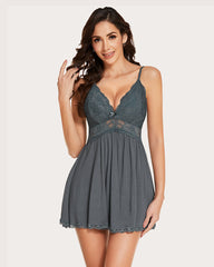 Lace Modal V-Neck Full Slip Sleep Dress