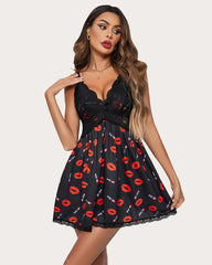 Lips Dantela Decolteu in V Rochie de dormit cu alunecare completa