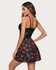 Lips Lace V-Neck Full Slip Sleep Dress