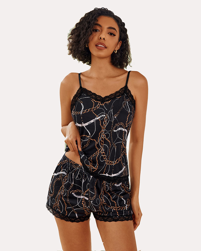 Set pijama cami cu dantelă Set pijama scurt cu pantaloni scurți