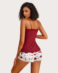 Heart Print Cami Pajama Set Shorts