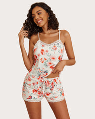 Heart Print Cami Pajama Set Shorts