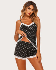 Heart Print Cami Pajama Set Shorts