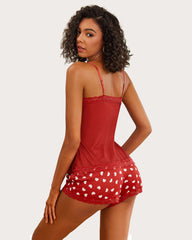 Heart Print Cami Pajama Set Shorts