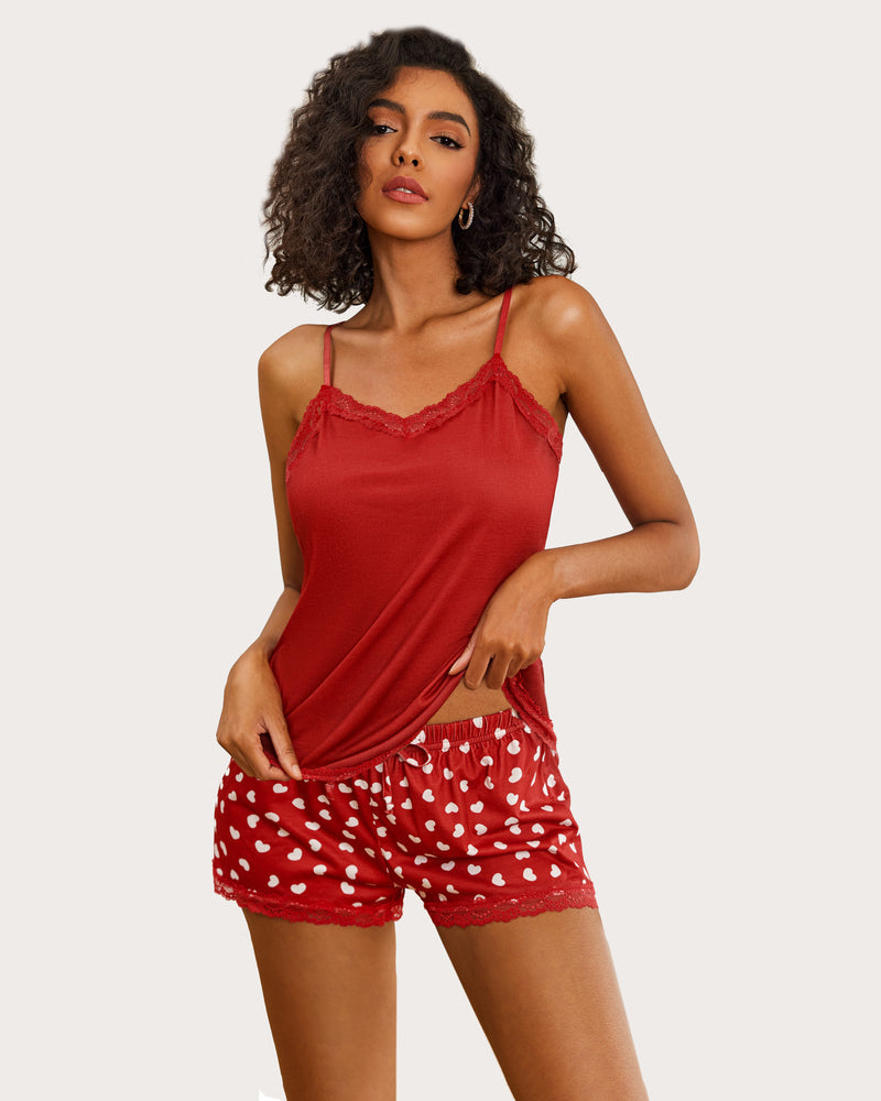 Heart Print Cami Pajama Set Shorts