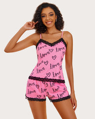 Heart Print Cami Pajama Set Shorts