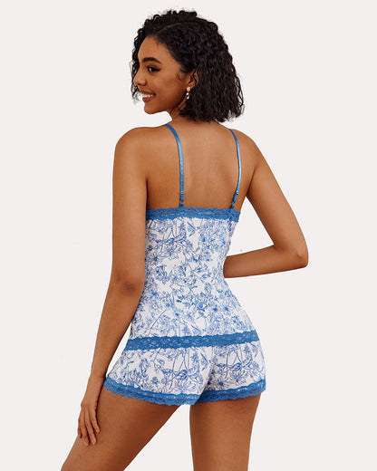 Set pijama cami cu dantelă Set pijama scurt cu pantaloni scurți