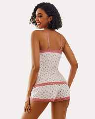 Heart Print Cami Pajama Set Shorts