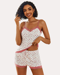 Heart Print Cami Pajama Set Shorts