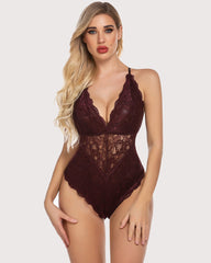 Body cu dantelă cu crotch Deep V Teddy