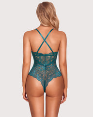 Snap Crotch Lace Bodysuit Deep V Teddy