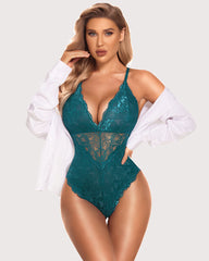 Body cu dantelă cu crotch Deep V Teddy