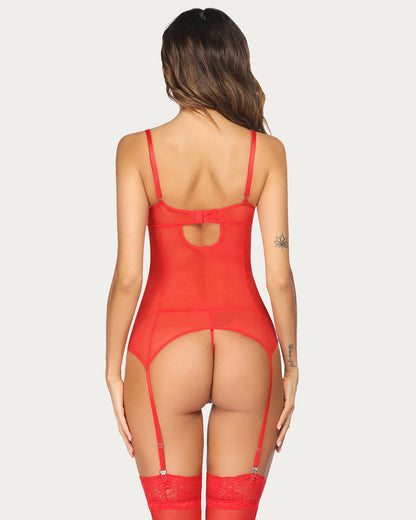 Body Teddy din dantelă cu portjartieră 