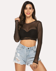 Cămașă cu mânecă lungă crop top din plasă